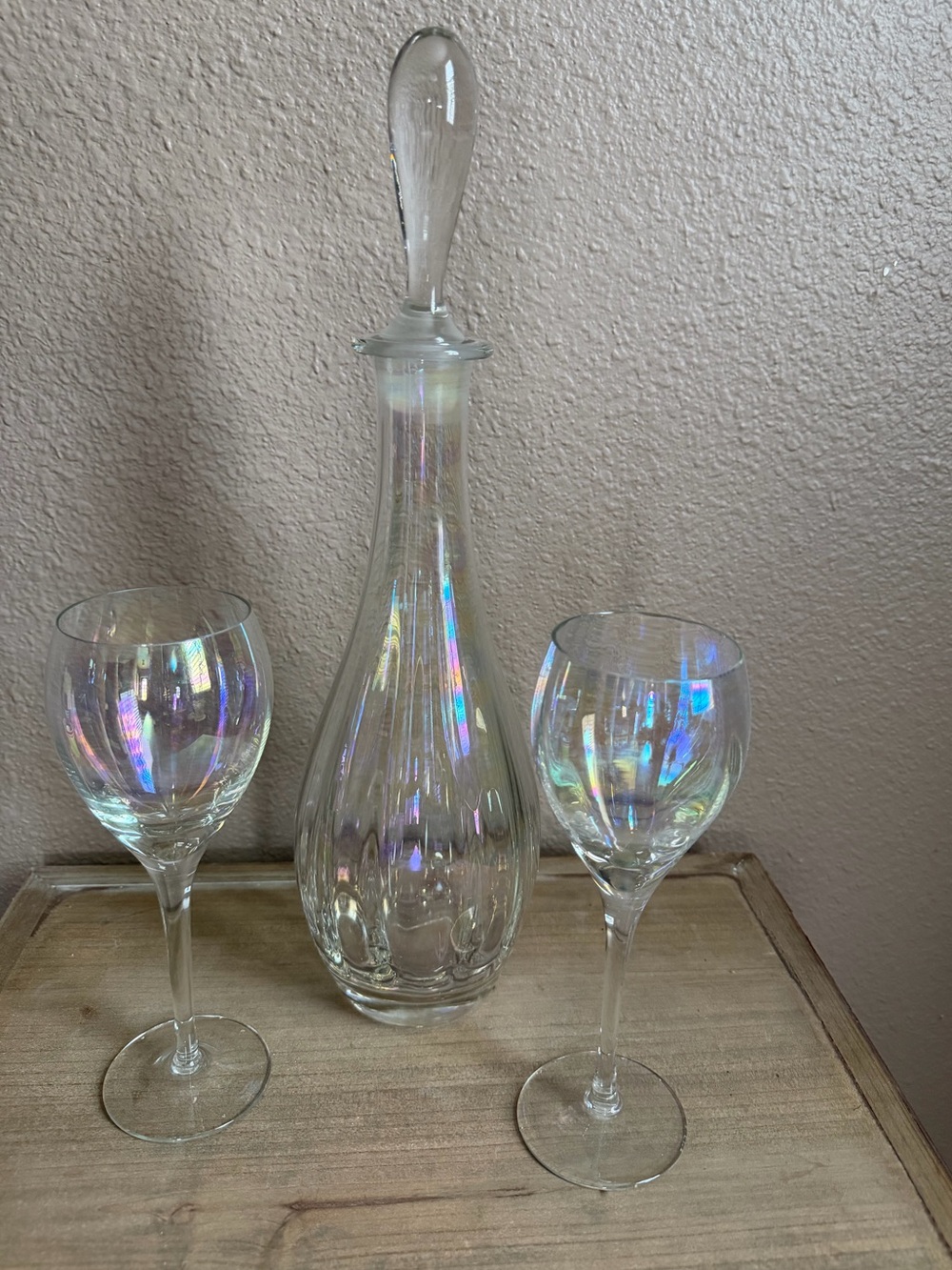 Toscany Rainbow Iridescent Glass Decanter and Wine Glass Set